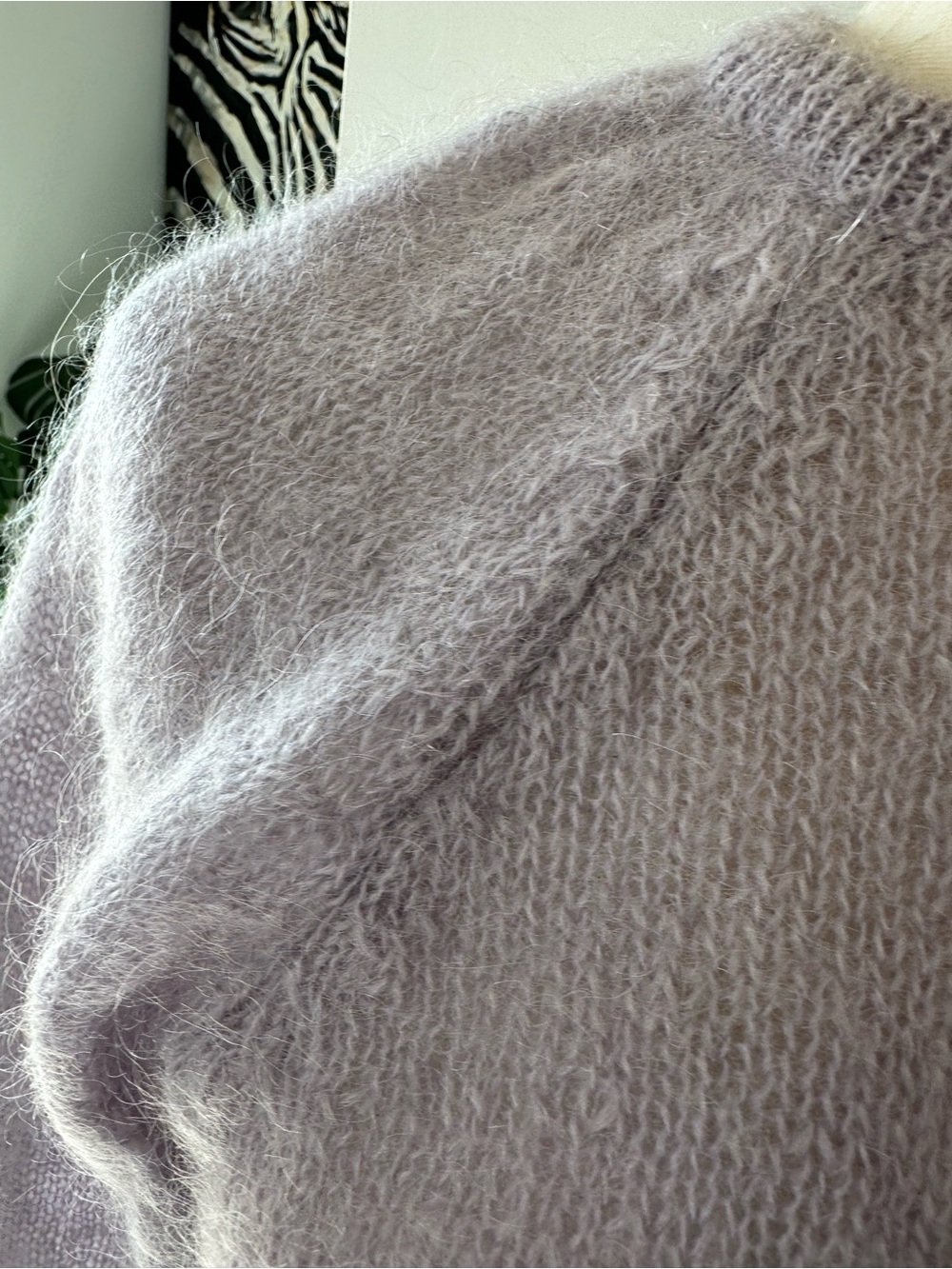 Women's Crew Neck Mohair-Blend Sweater in Soft Lilac - Picture 3 of 9